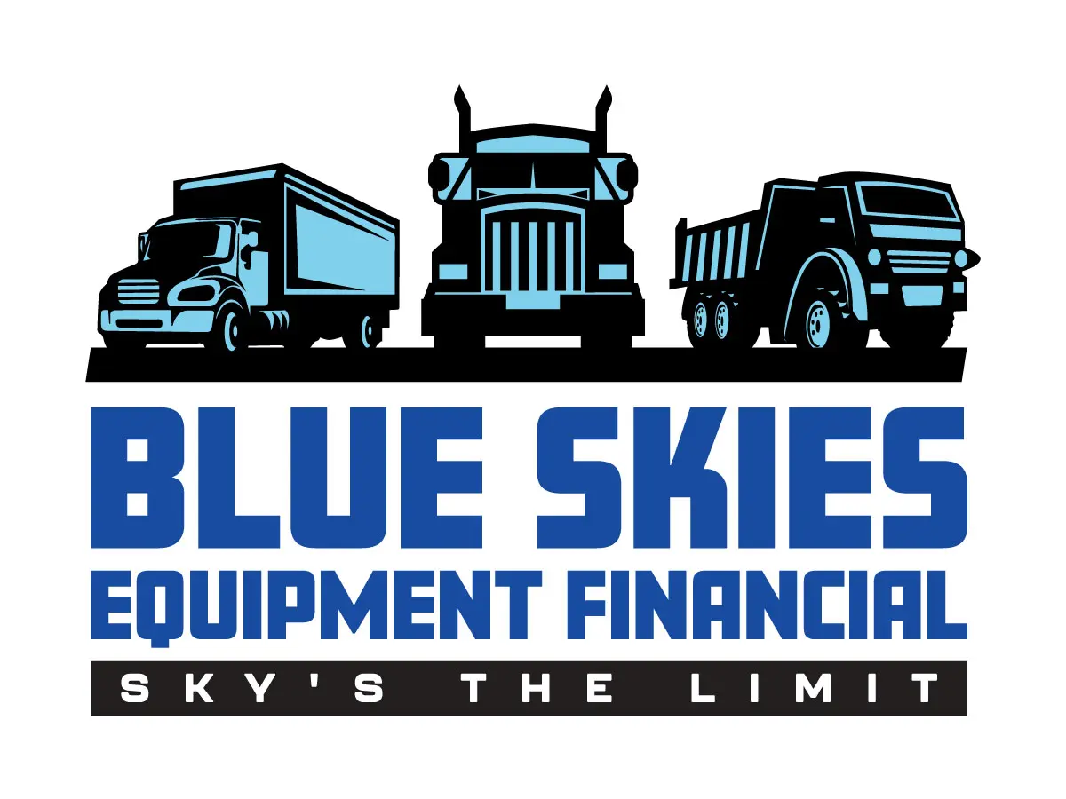 A blue sky with trucks and a trailer.
